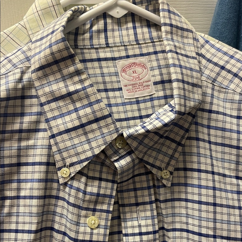 Brooks Brothers Navy and Cream Checkered Shirt